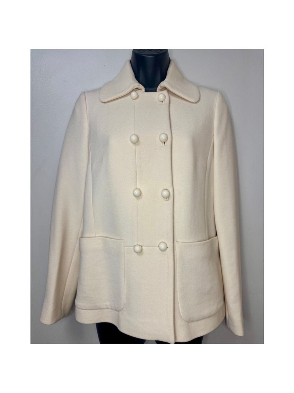 Women's J. Crew Cream Double-Breasted Wool Coat Size Zero